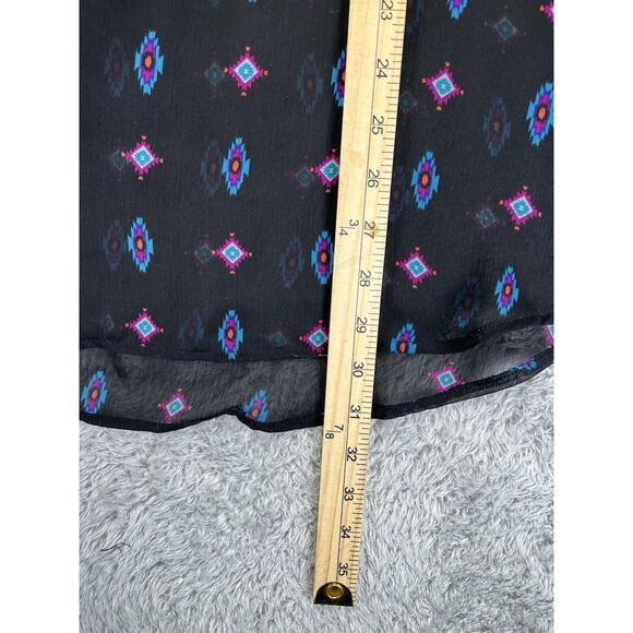 Mossimo Womens Black Sheer Top 2XL Aztec V Neck Peasant Boho Purple Popover XXL - Picture 5 of 7